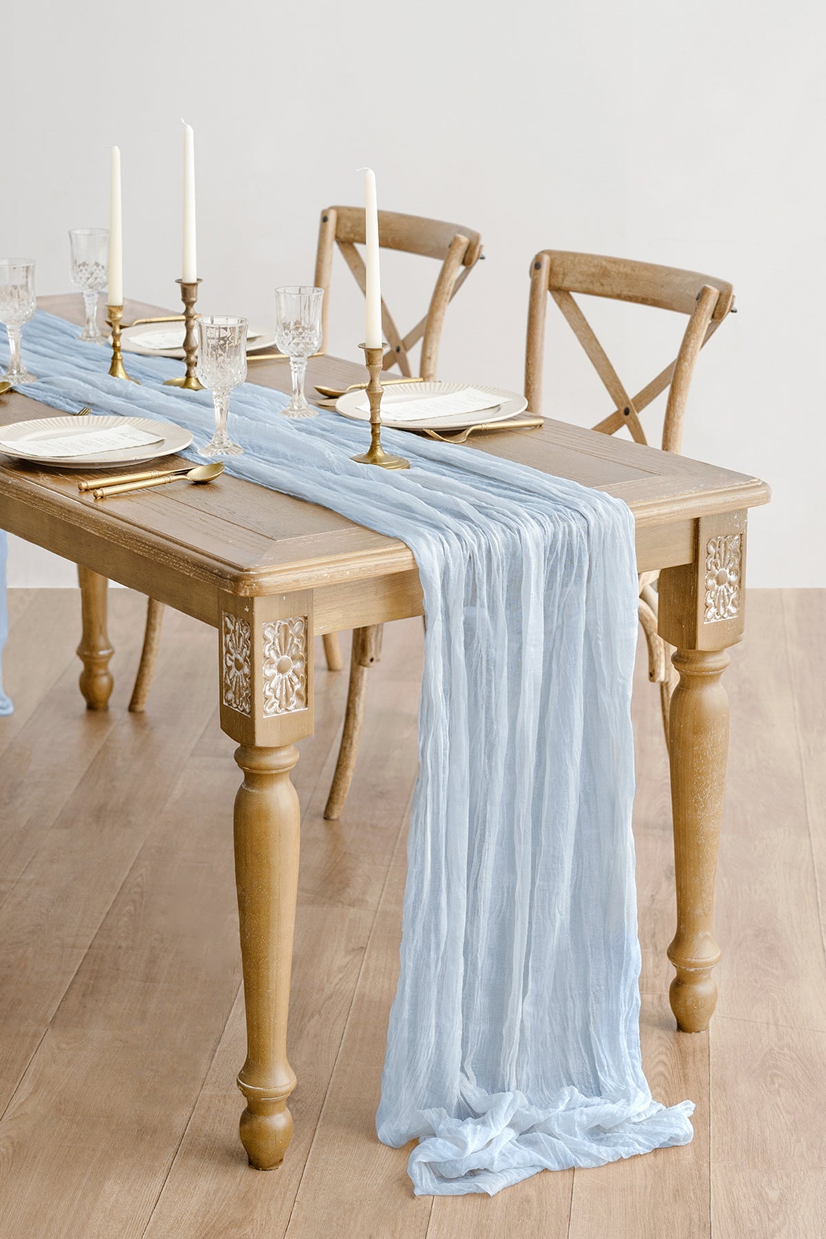 Table Linens in Dusty Blue and Navy