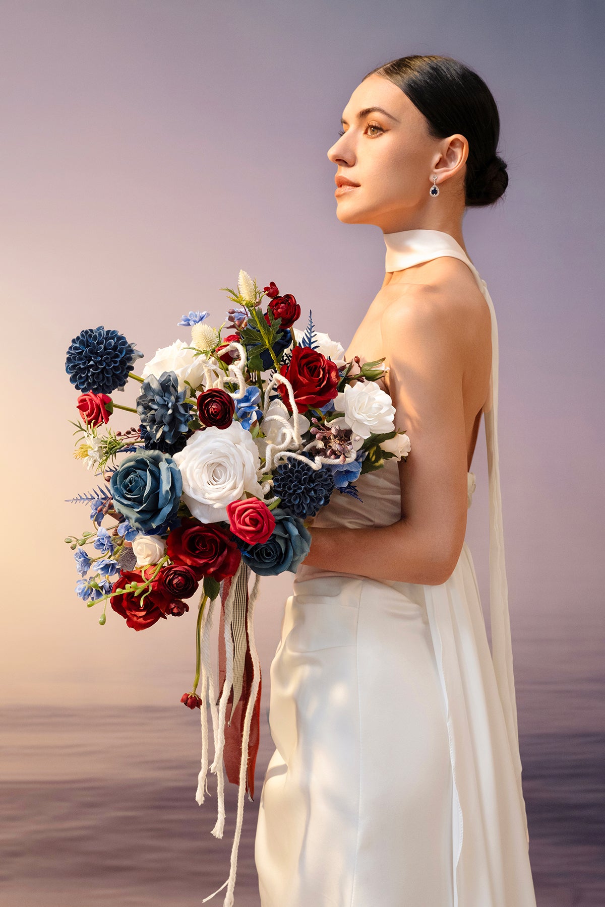 Pre-Arranged Bridal Flower Package in Nautical Navy & Burgundy