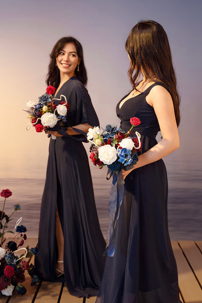 Pre-Arranged Bridal Flower Package in Nautical Navy & Burgundy