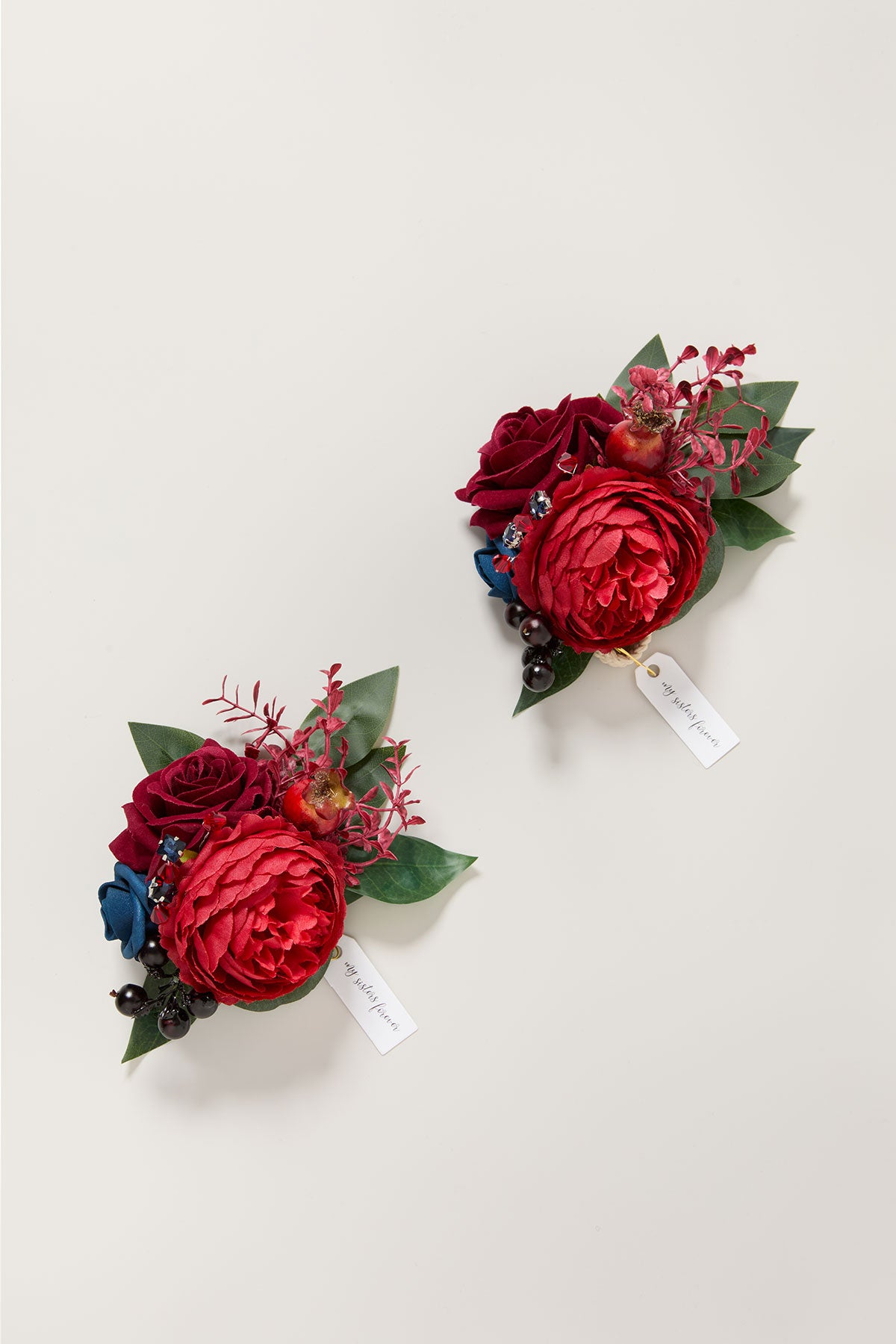 Wrist Corsages in Burgundy & Navy