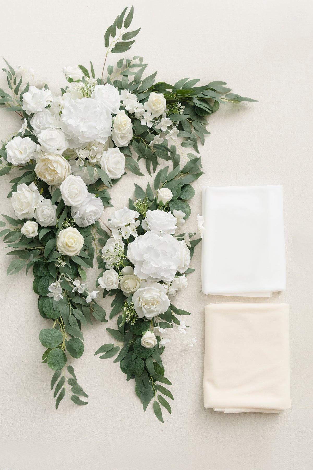 Flower Arch Decor with Drapes in White & Sage