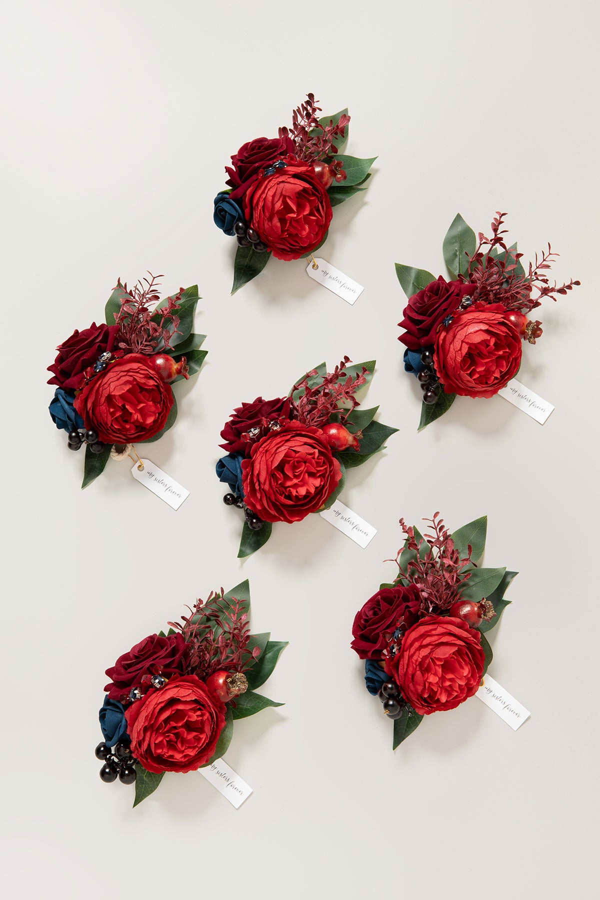 Wrist Corsages in Burgundy & Navy