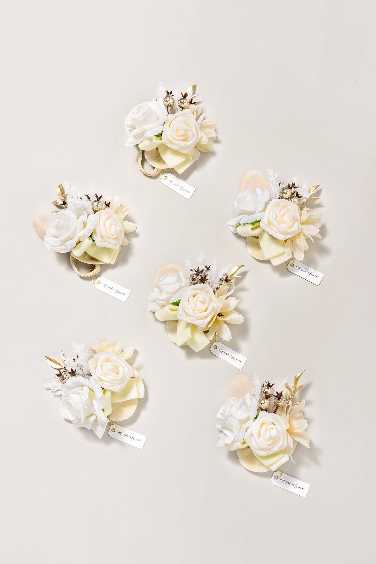 Wrist Corsages in White & Beige