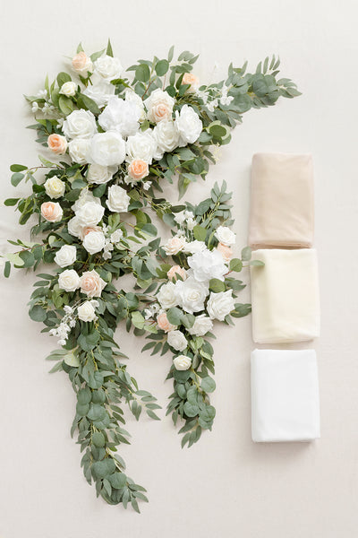 Flower Arch Decor with Drapes in White & Sage