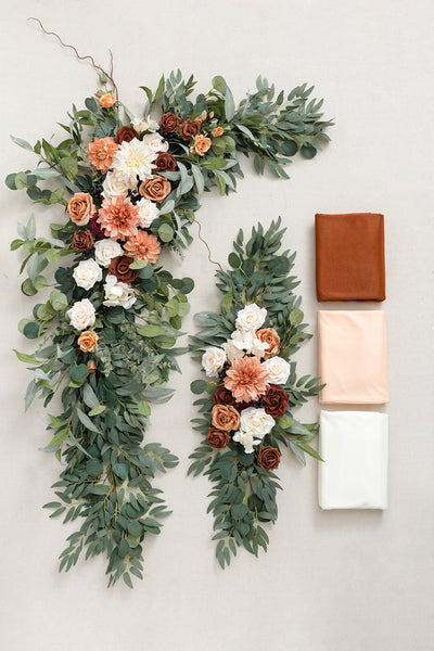 Flower Arch Decor with Drapes in Sunset Terracotta