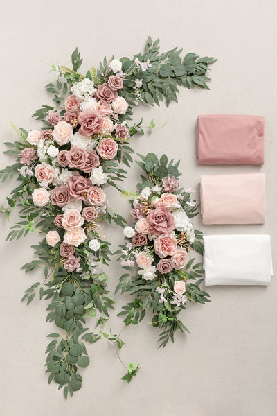 Flower Arch Decor with Drapes in Dusty Rose & Cream