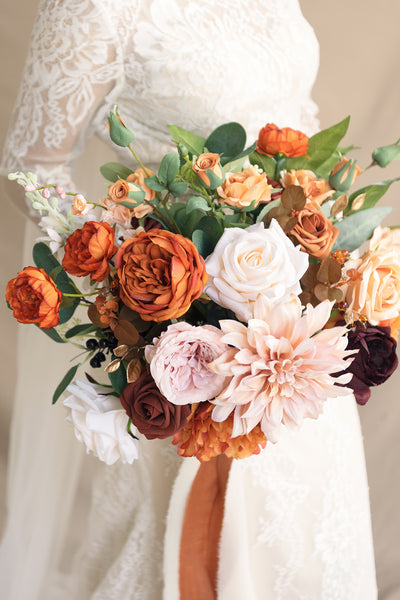 Medium Free-Form Bridal Bouquet in Sunset Terracotta