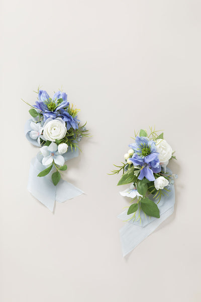 Wrist and Shoulder Corsages in Timeless French Blue & White