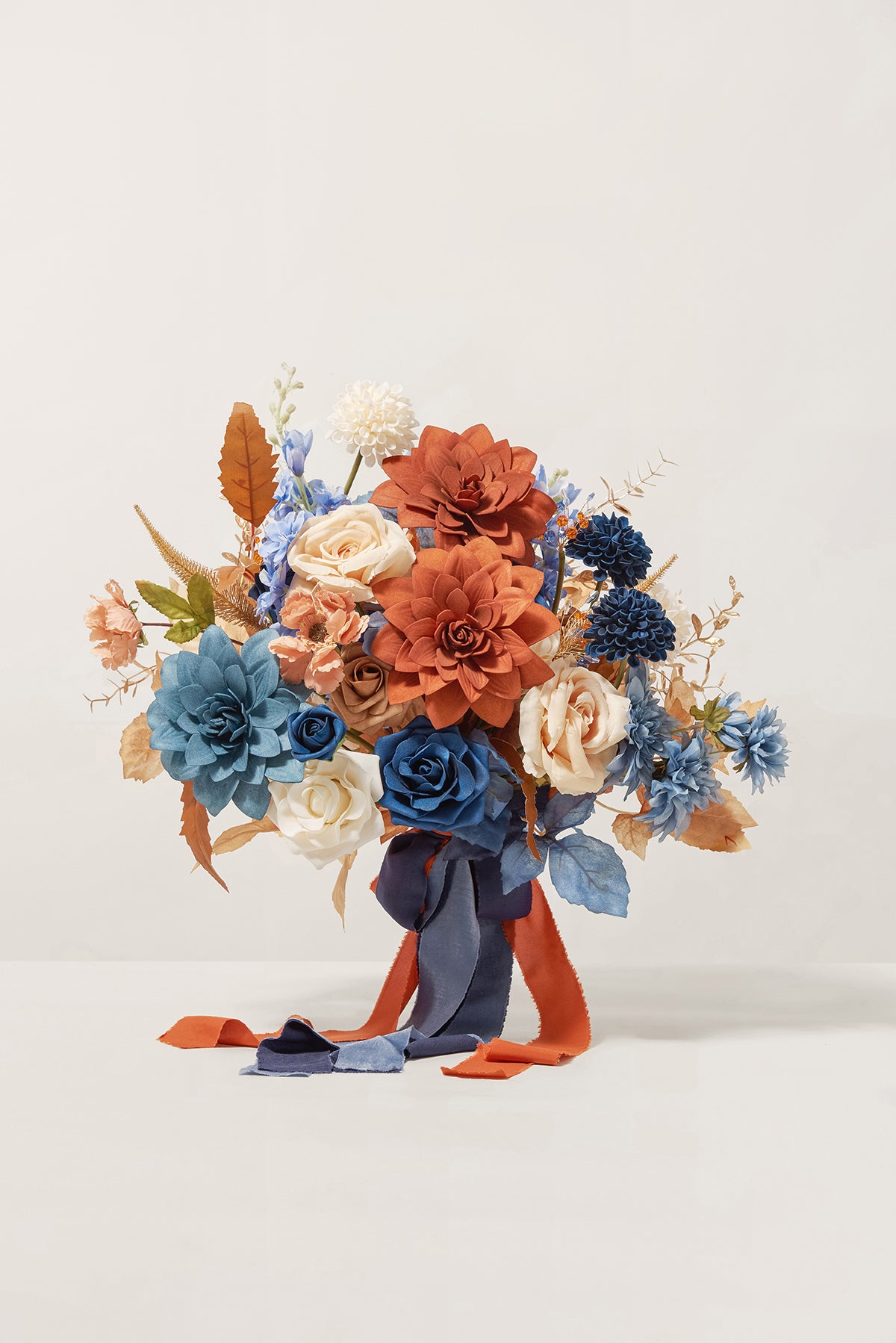 Medium Free-Form Bridal Bouquet in Russet Orange & Denim Blue