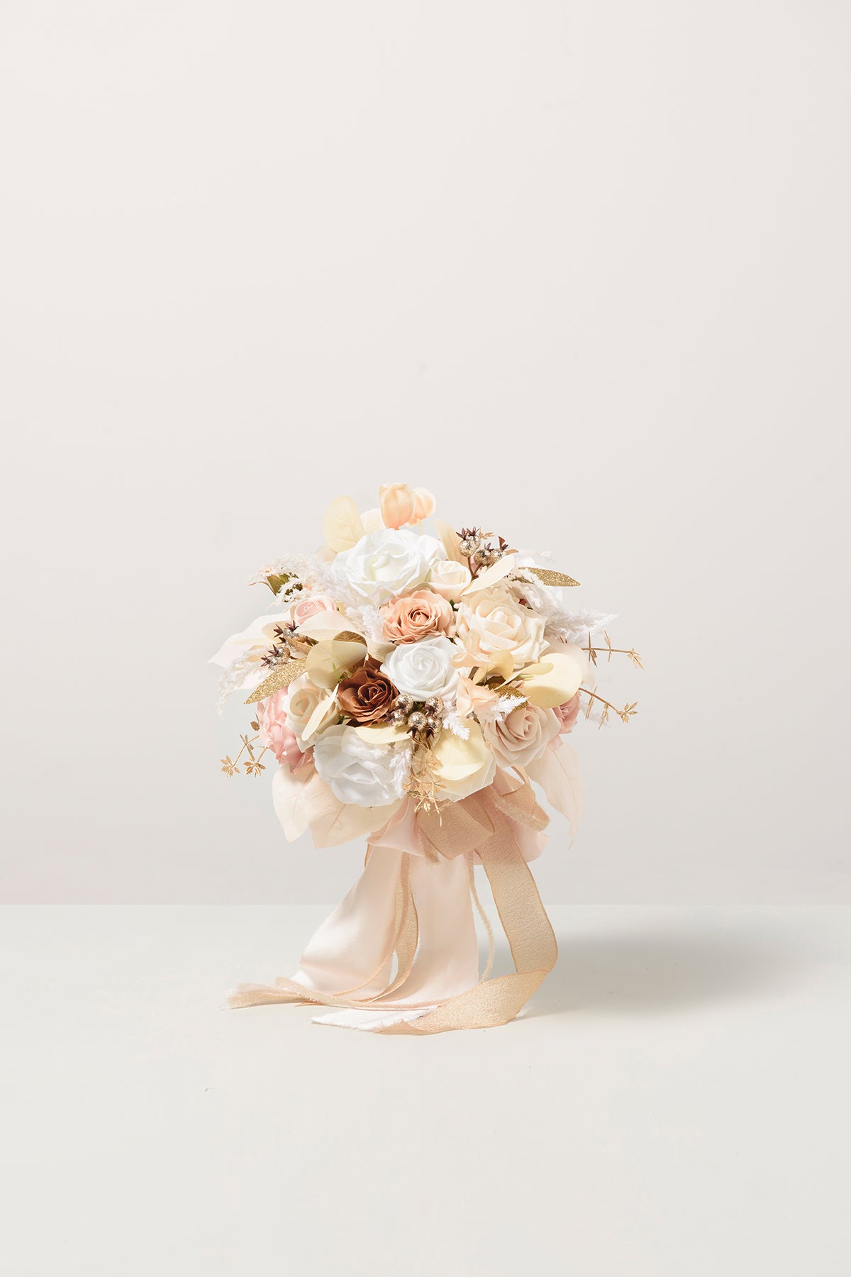 Small Round Bridal Bouquet in White & Beige