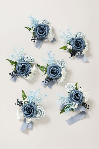 Wrist Corsages in Romantic Dusty Blue