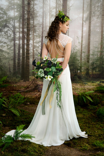 Small Cascade Bridal Bouquet in Forest Green & Gold