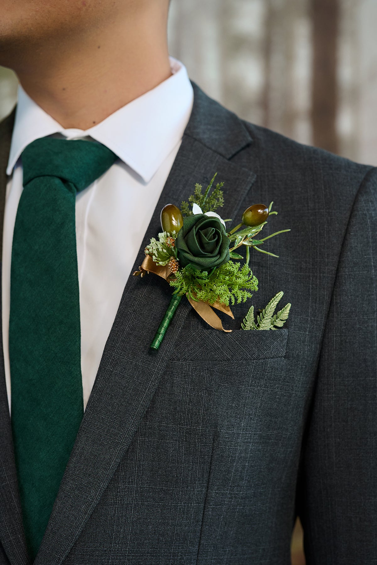 Boutonnieres in Forest Green & Gold