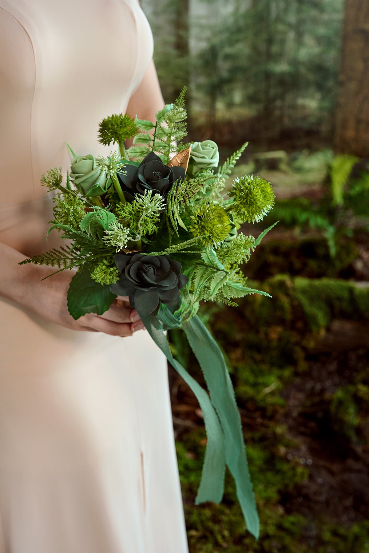 Bridesmaid Bouquet in Forest Green & Gold | Clearance