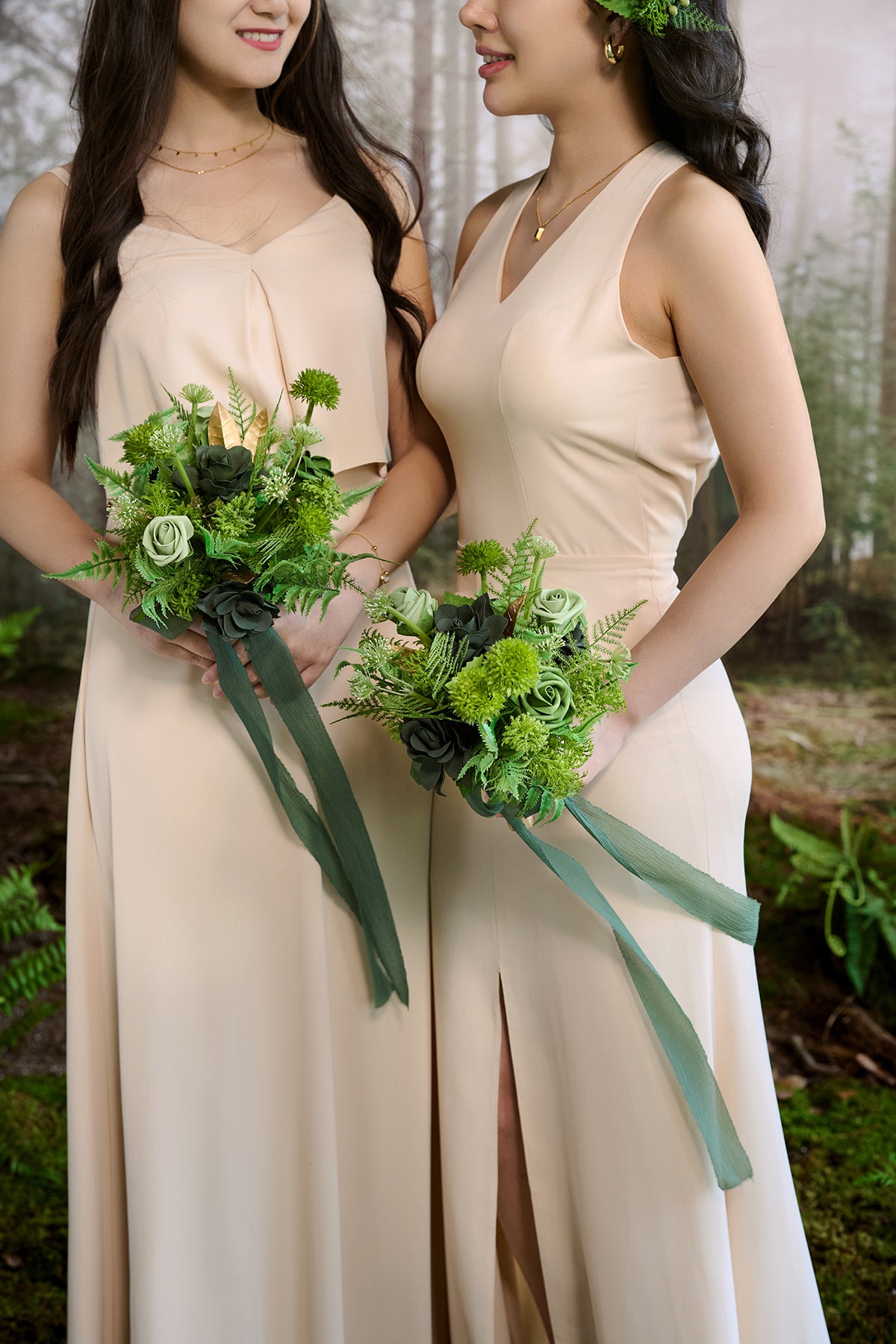 Bridesmaid Bouquet in Forest Green & Gold | Clearance