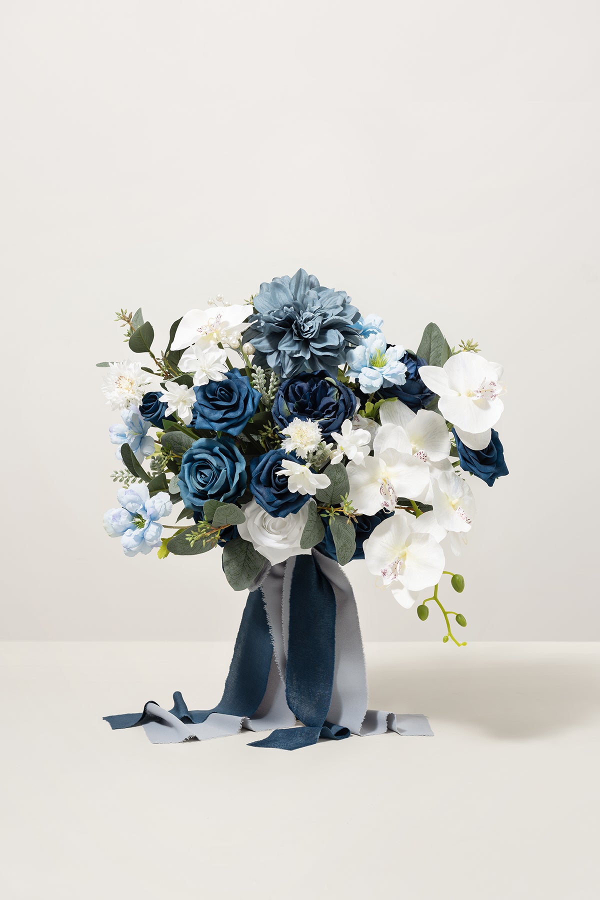 Small Free-Form Bridal Bouquet in Dusty Blue & Navy