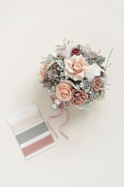 Small Round Bridal Bouquet in Dusky Rose & Silver