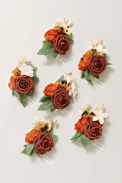 Wrist Corsages in Burnt Orange