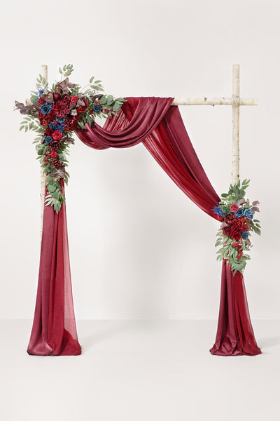 Flower Arch Decor with Drapes in Burgundy & Navy