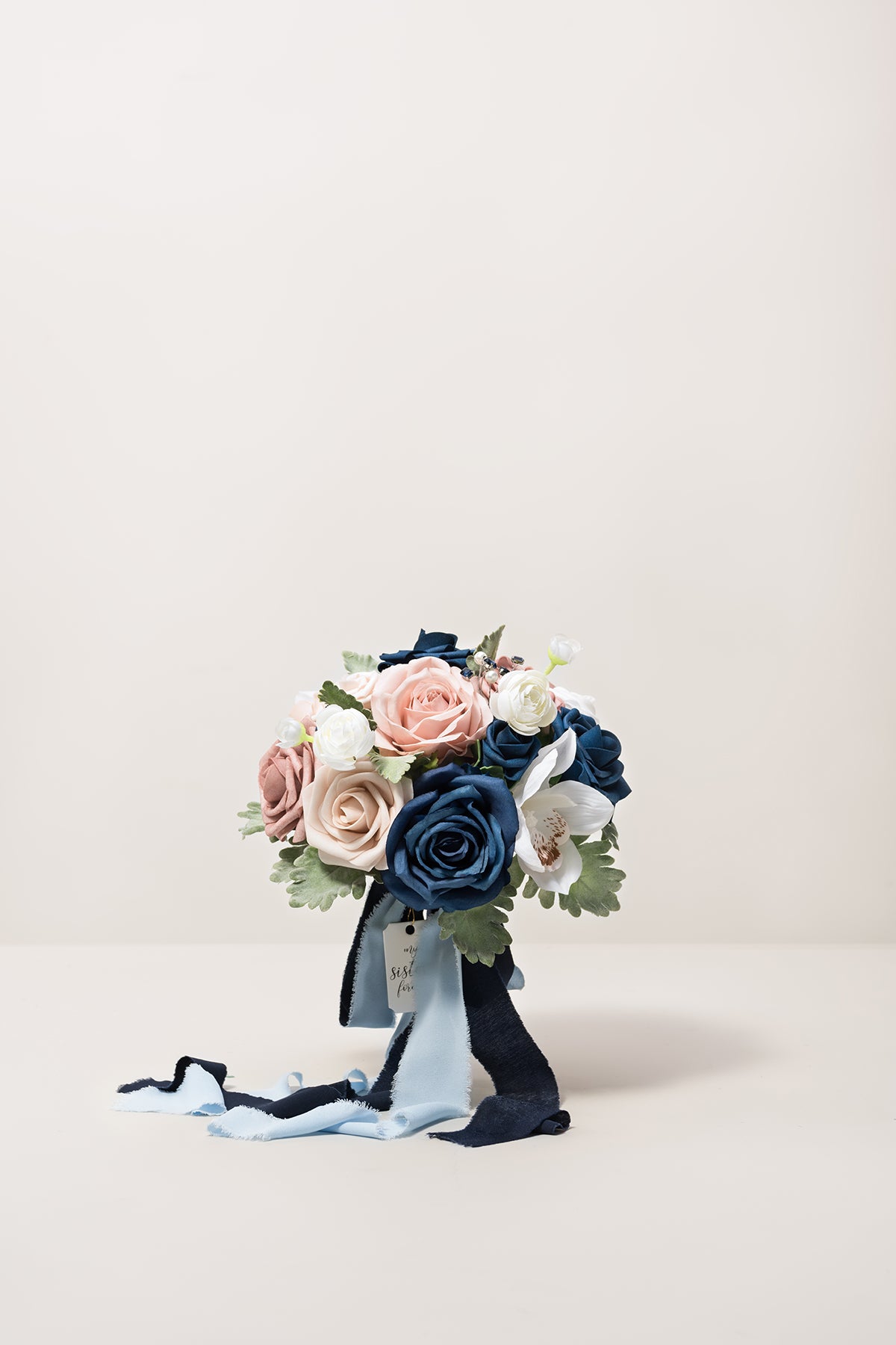 Maid of Honor & Bridesmaid Bouquets in Dusty Rose & Navy