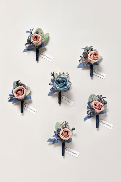 Boutonnieres in Dusty Rose & Navy