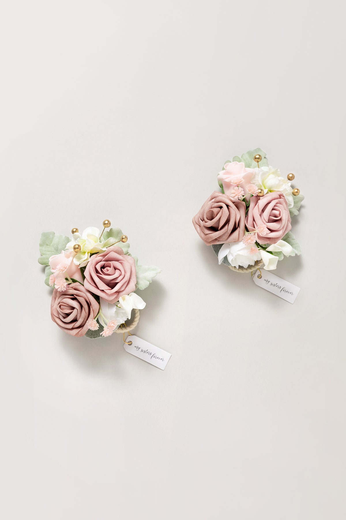 Wrist Corsages in Dusty Rose & Cream