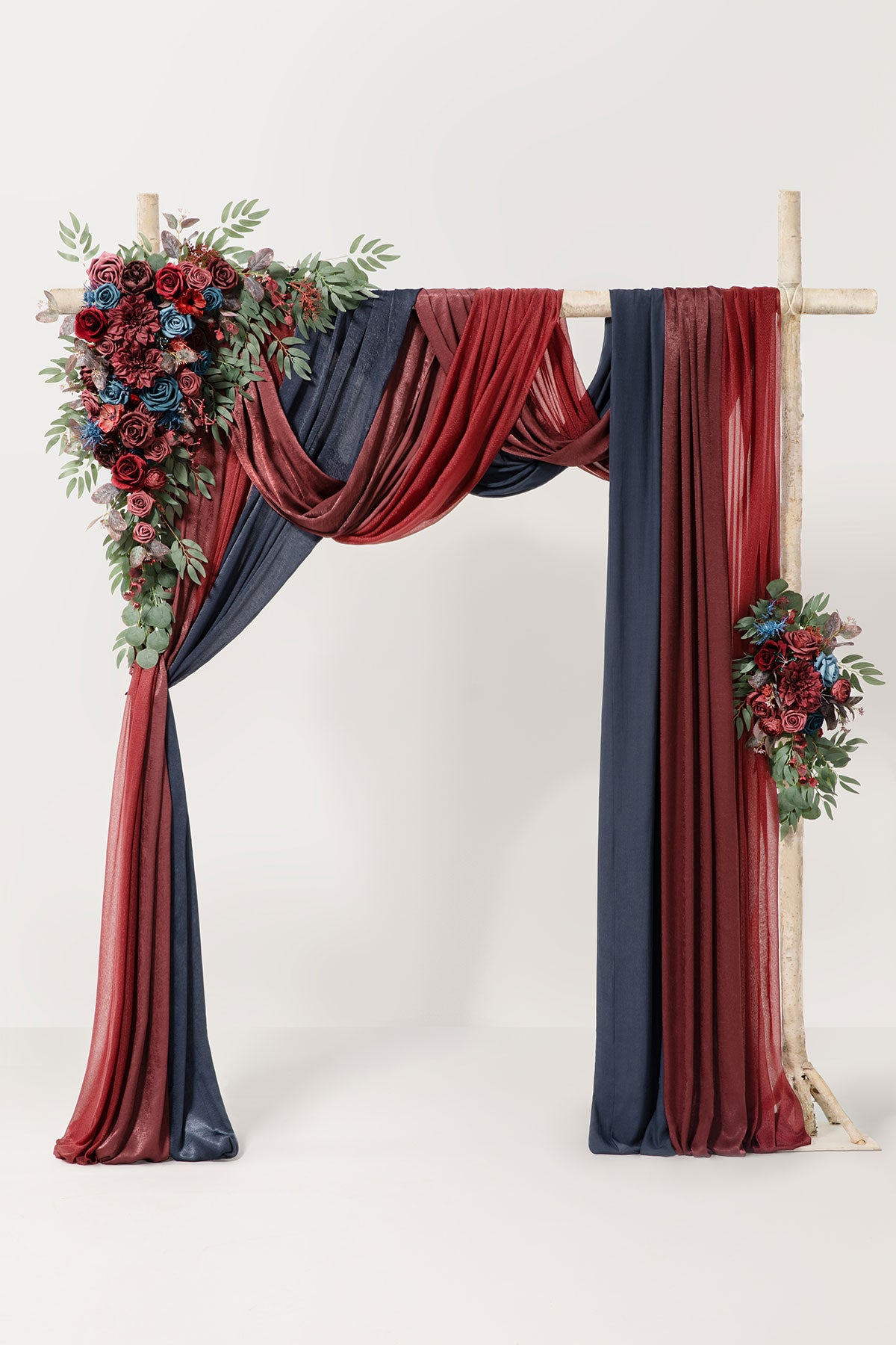 Flower Arch Decor with Drapes in Burgundy & Navy