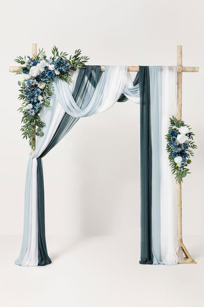 Flower Arch Decor with Drapes in Dusty Blue & Navy