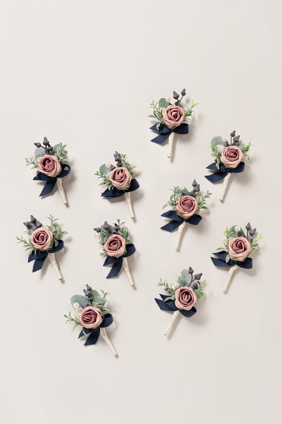 Boutonnieres for Guests in Dusty Rose & Navy