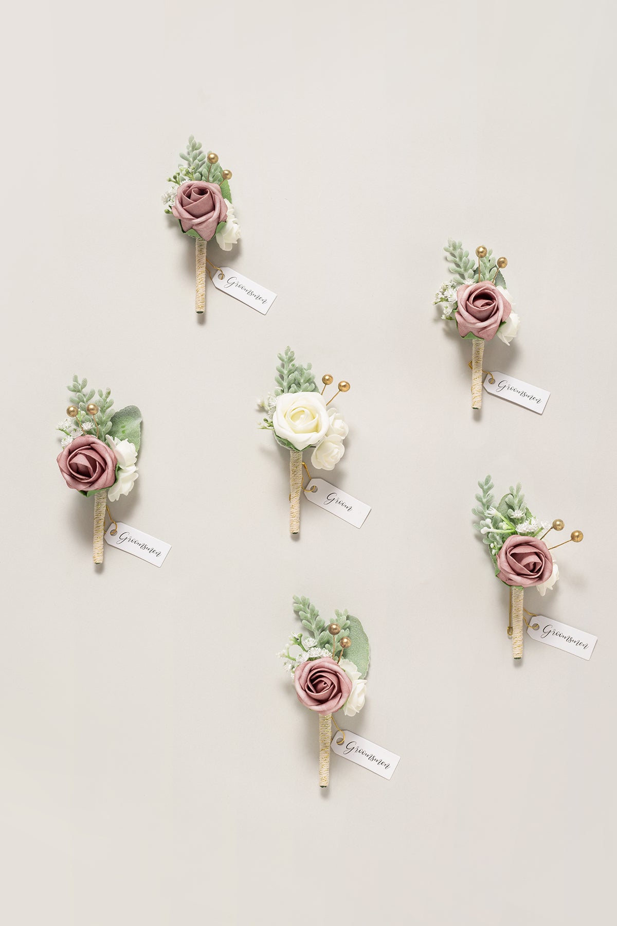 Boutonnieres in Dusty Rose & Cream