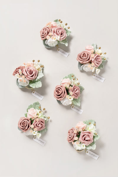 Wrist Corsages in Dusty Rose & Cream