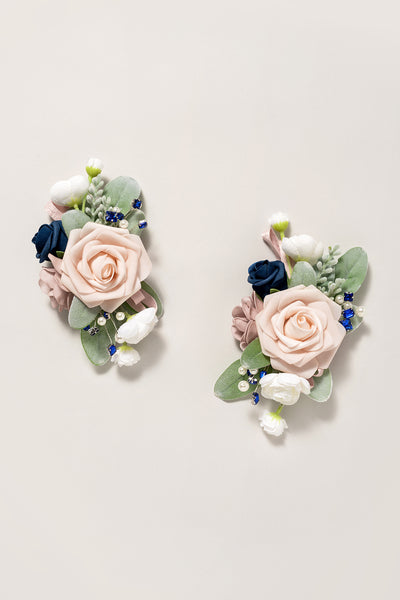 Shoulder Corsages in Dusty Rose & Navy