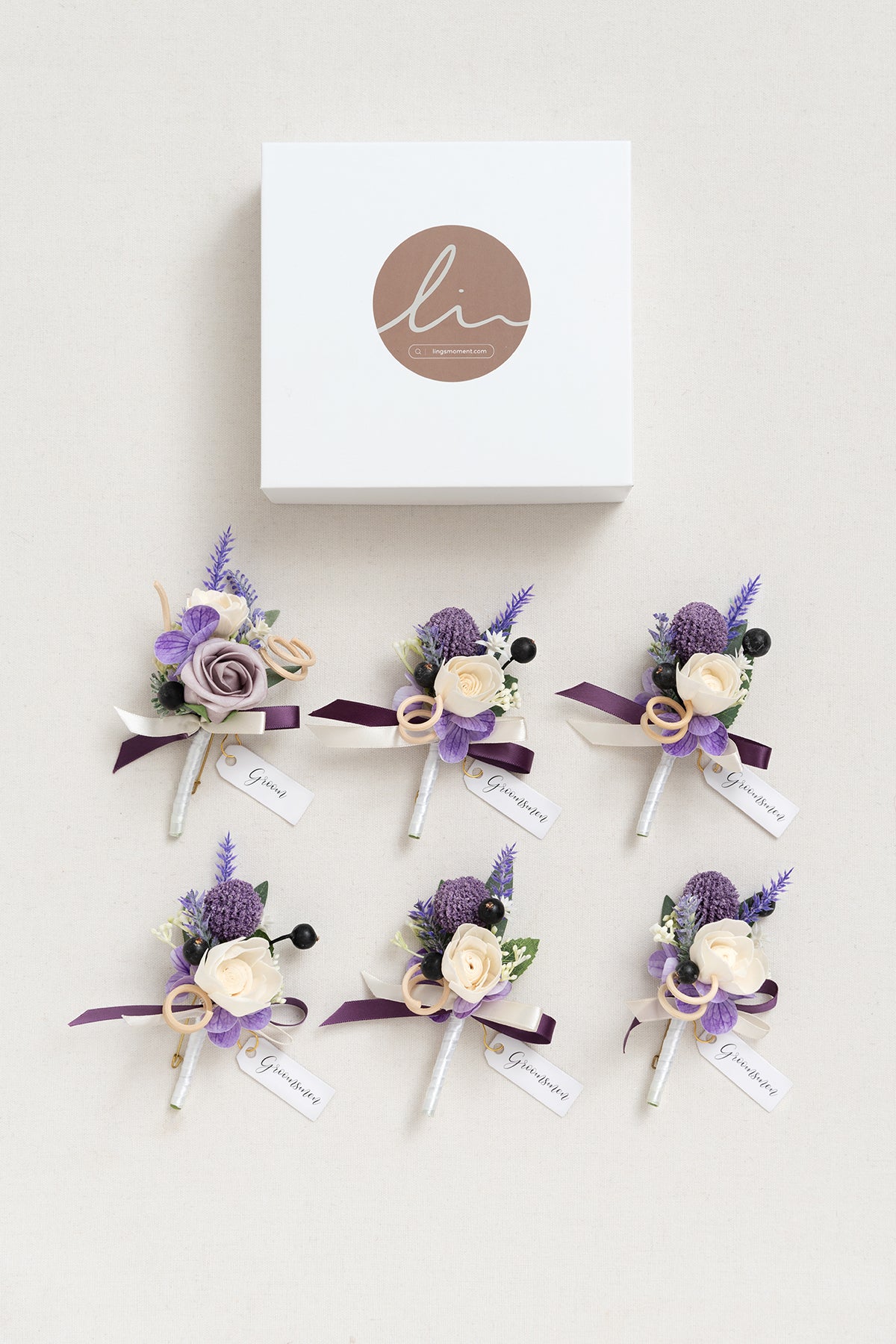 Boutonnieres in French Lavender & Plum