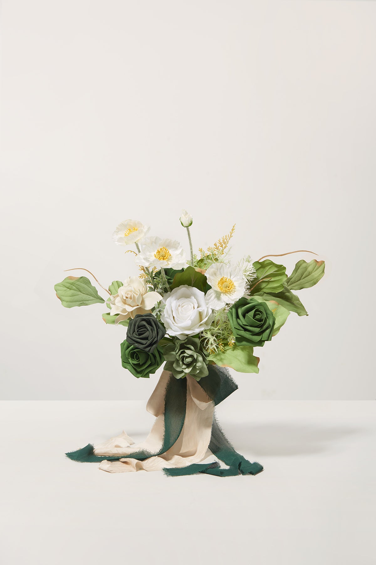 Free-Form Bridesmaid Bouquets in Emerald & Tawny Beige