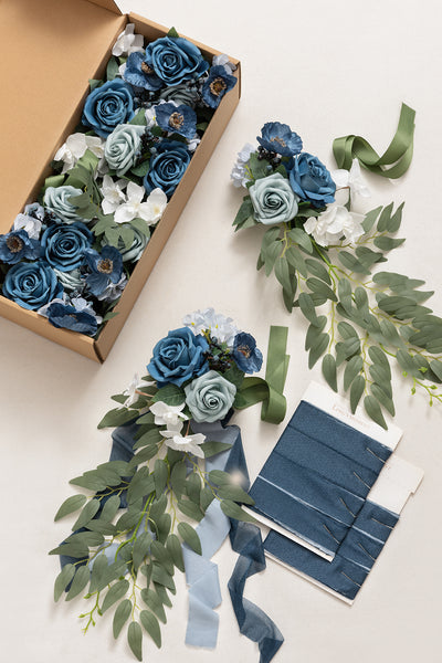 Wedding Aisle Decoration Pew Flowers in Dusty Blue