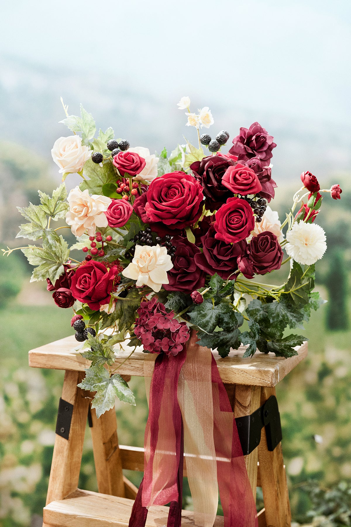 Medium Free-Form Bridal Bouquet in Bordeaux Red & Wine