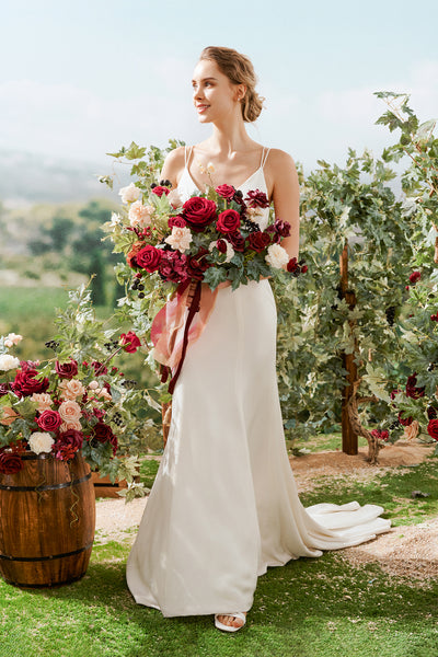 Medium Free-Form Bridal Bouquet in Bordeaux Red & Wine