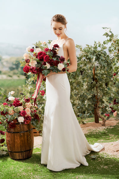 Medium Free-Form Bridal Bouquet in Bordeaux Red & Wine