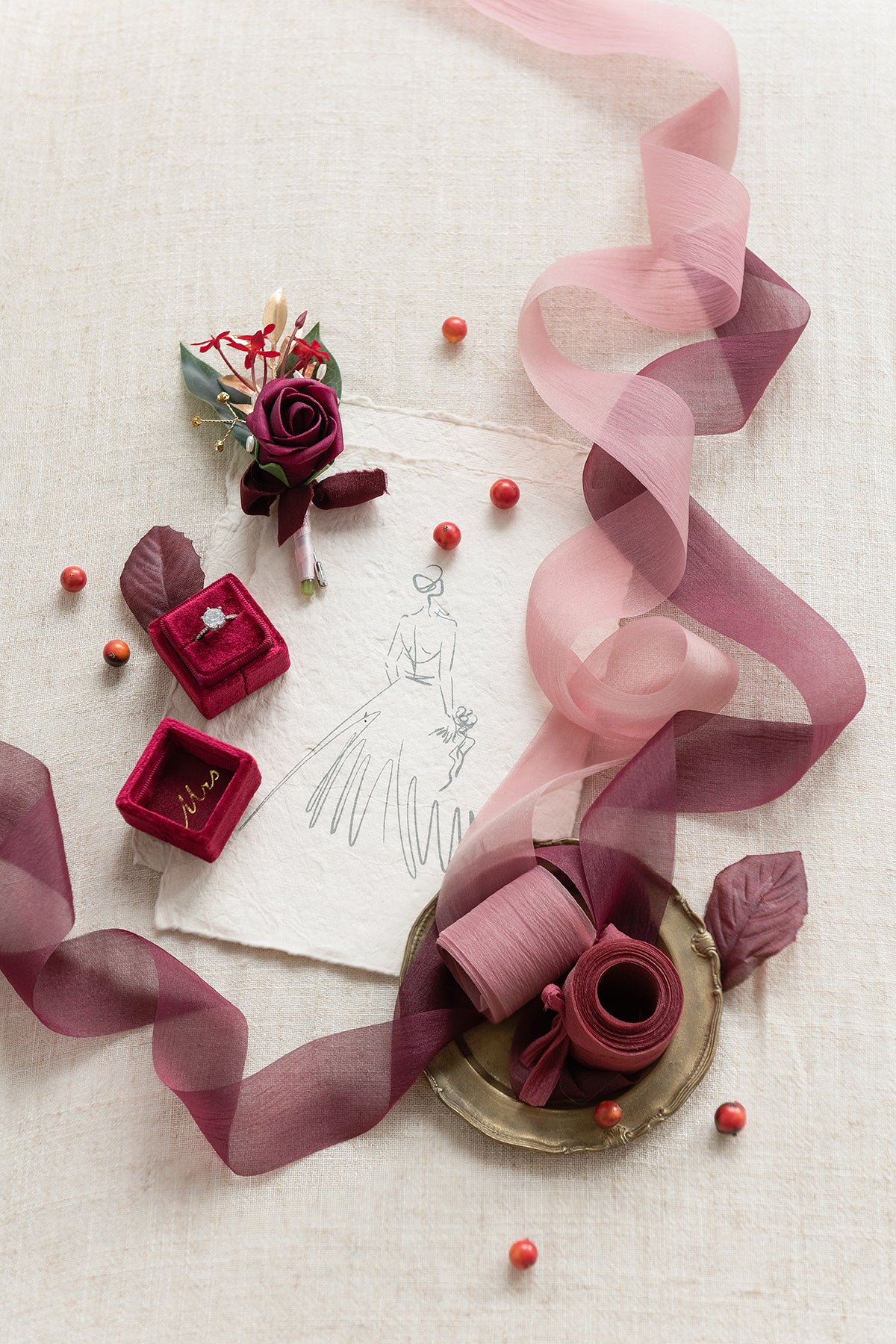 Ribbons in Burgundy & Dusty Rose