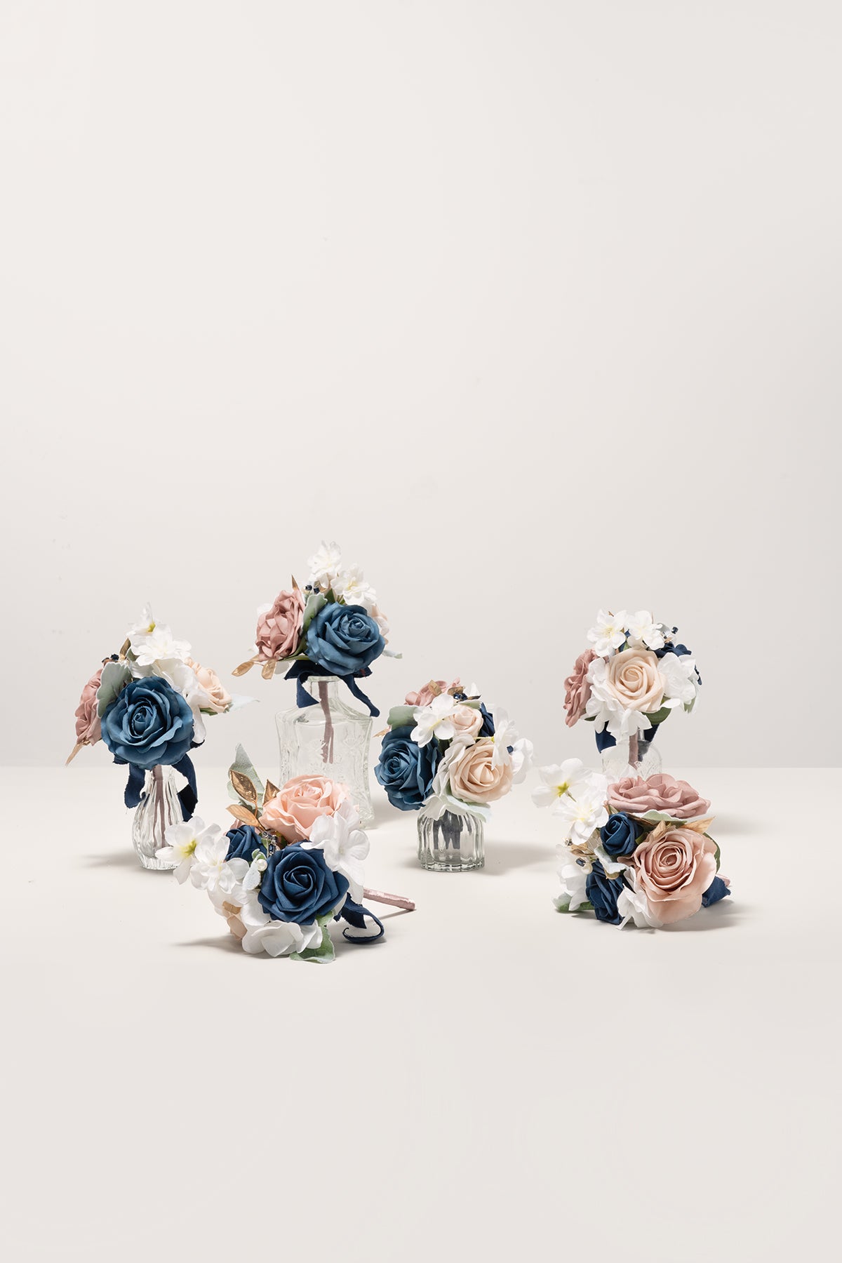 Mini Premade Flower Centerpieces Set in Dusty Rose & Navy