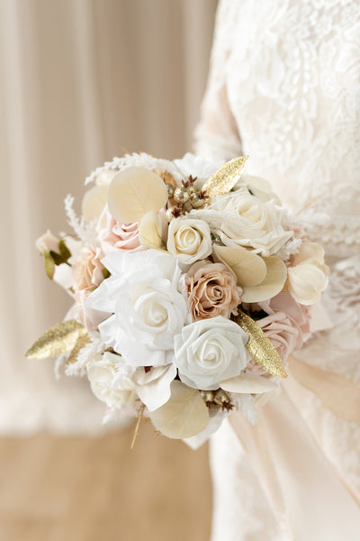 Small Round Bridal Bouquet in White & Beige