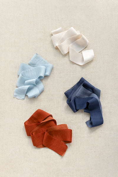 Chiffon Ribbon in Russet Orange & Denim Blue