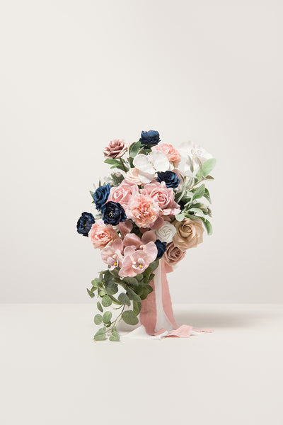 Medium Cascade Bridal Bouquet in Dusty Rose & Navy