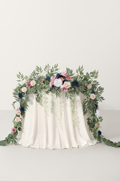 9ft Head Table Flower Garland in Dusty Rose & Navy