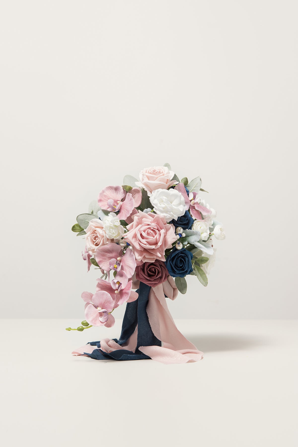 Small Cascade Bridal Bouquet in Dusty Rose & Navy