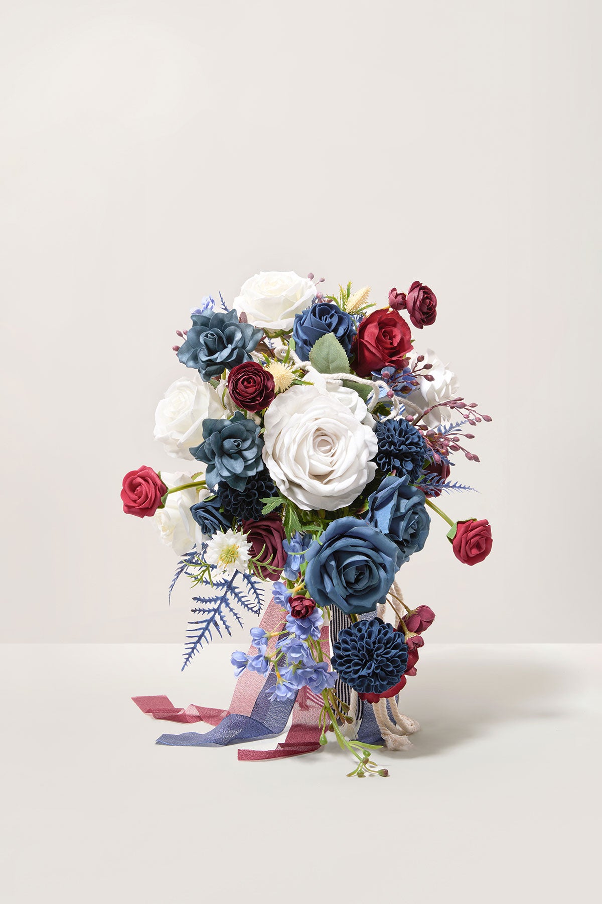 Small Cascade Bridal Bouquet in Nautical Navy & Burgundy | Clearance