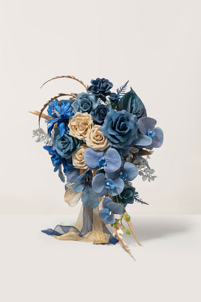 Flash Sale | Medium Free-Form Bridal Bouquet in Stately Navy & Gold