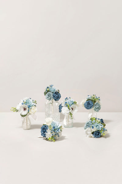 Mini Premade Flower Centerpiece Set in Dusty Blue & Navy