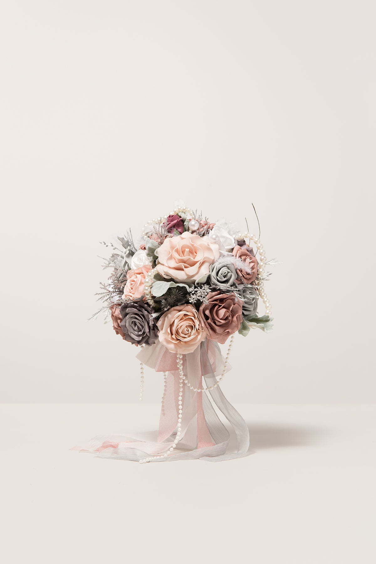 Small Round Bridal Bouquet in Dusky Rose & Silver