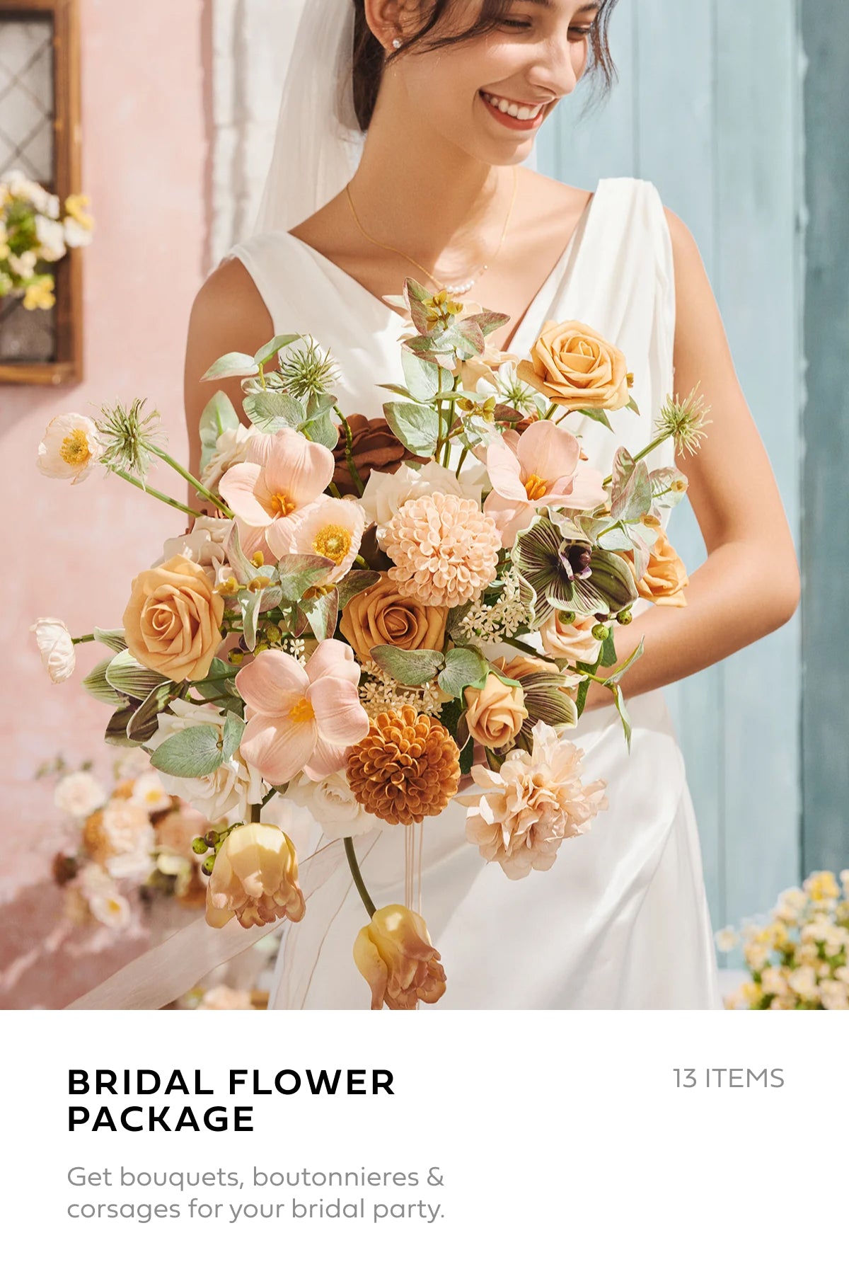 Pre-Arranged Wedding Flower Packages in Sunny Peach & Apricot